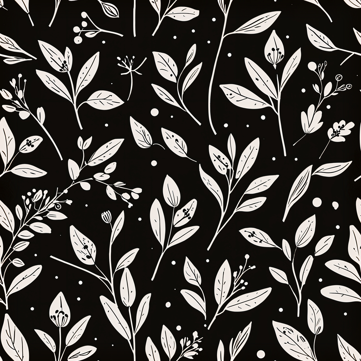 Monochrome Botanical Retro Wallpaper