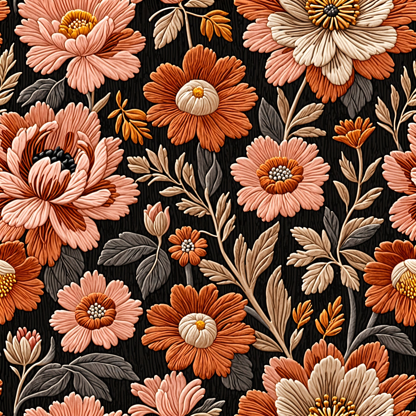 Antique Coral Floral Wallpaper