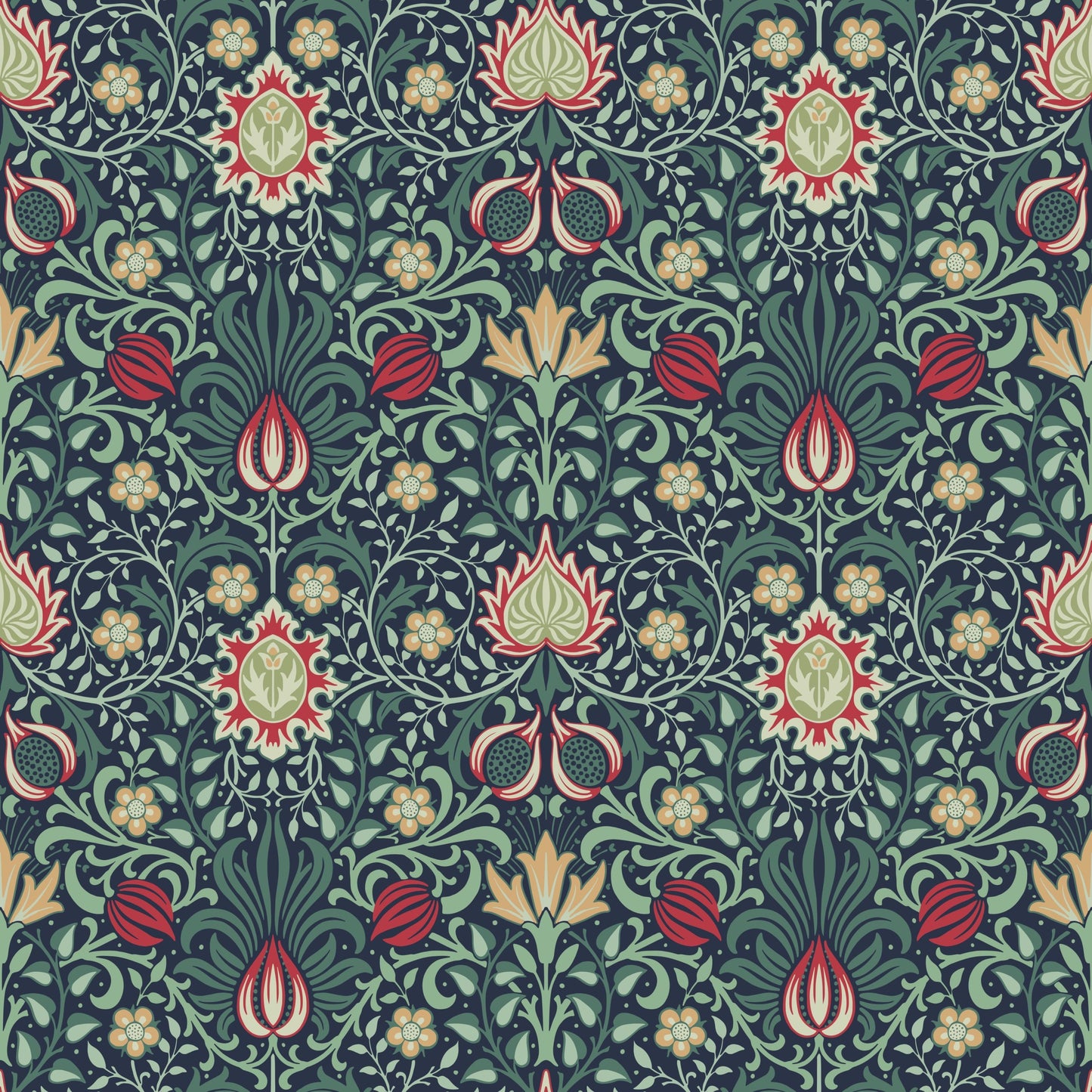 William Morris Persian Red | Red Floral Wallpaper - Tile Pattern
