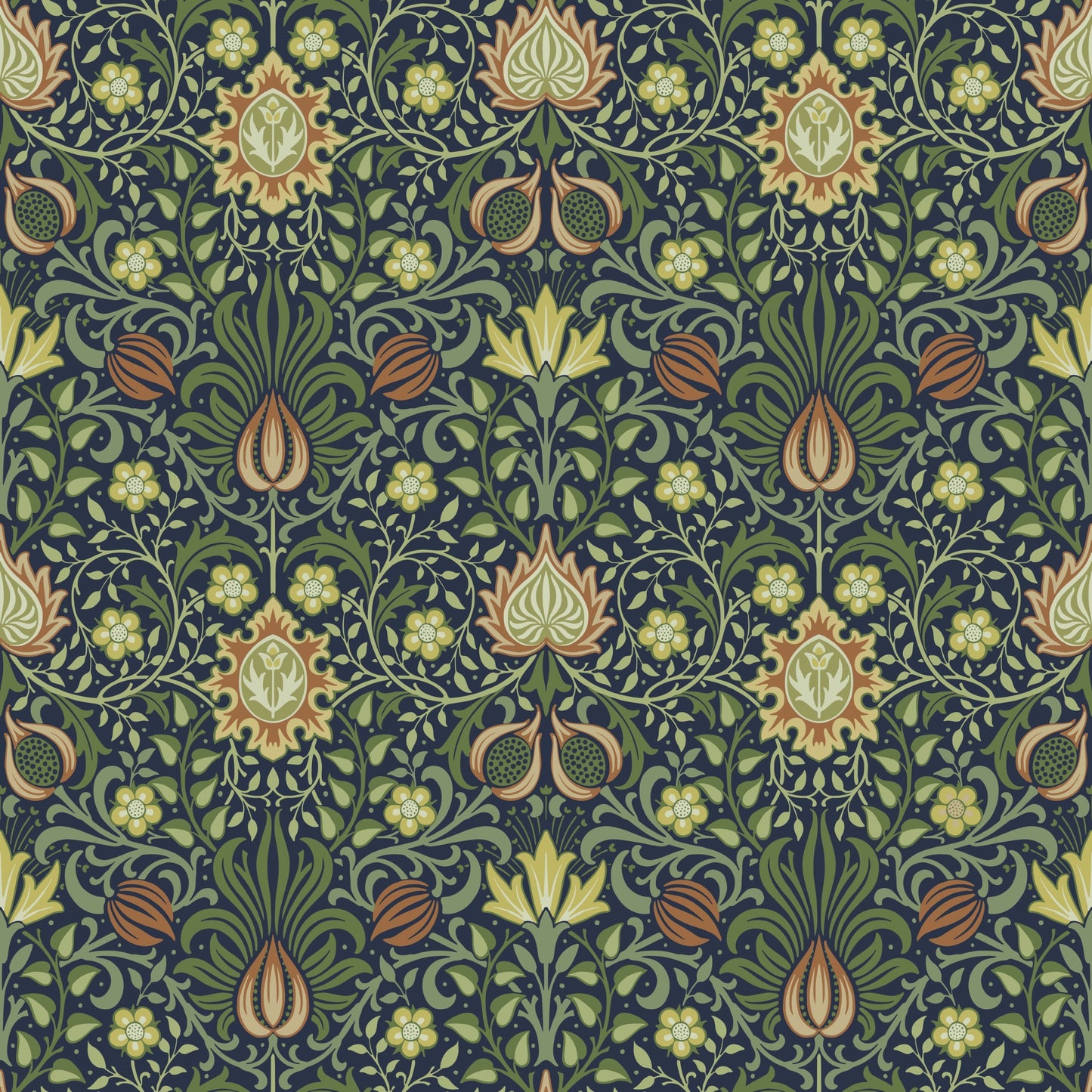 William Morris Persian Green | Green Floral Wallpaper - Tile Pattern