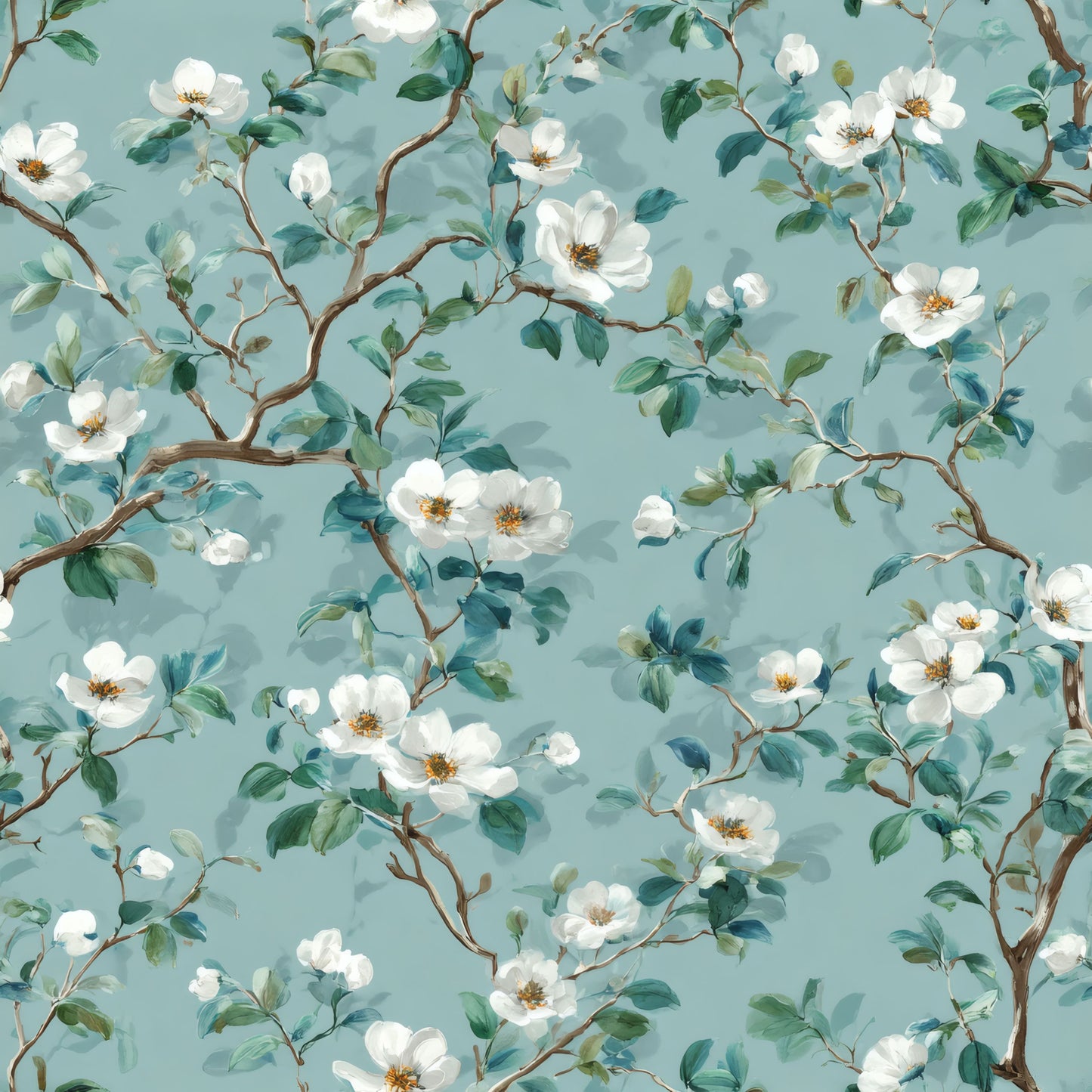 Green Floral Wallpaper tile preview with the watercolor blossom pattern laid out across panels in celadon green