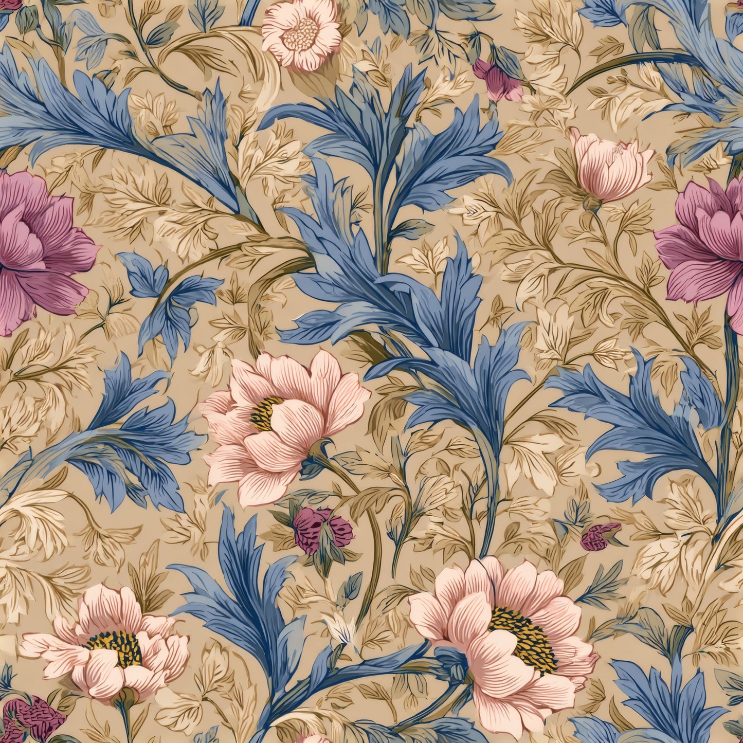 Indigo Acanthus Wallpaper