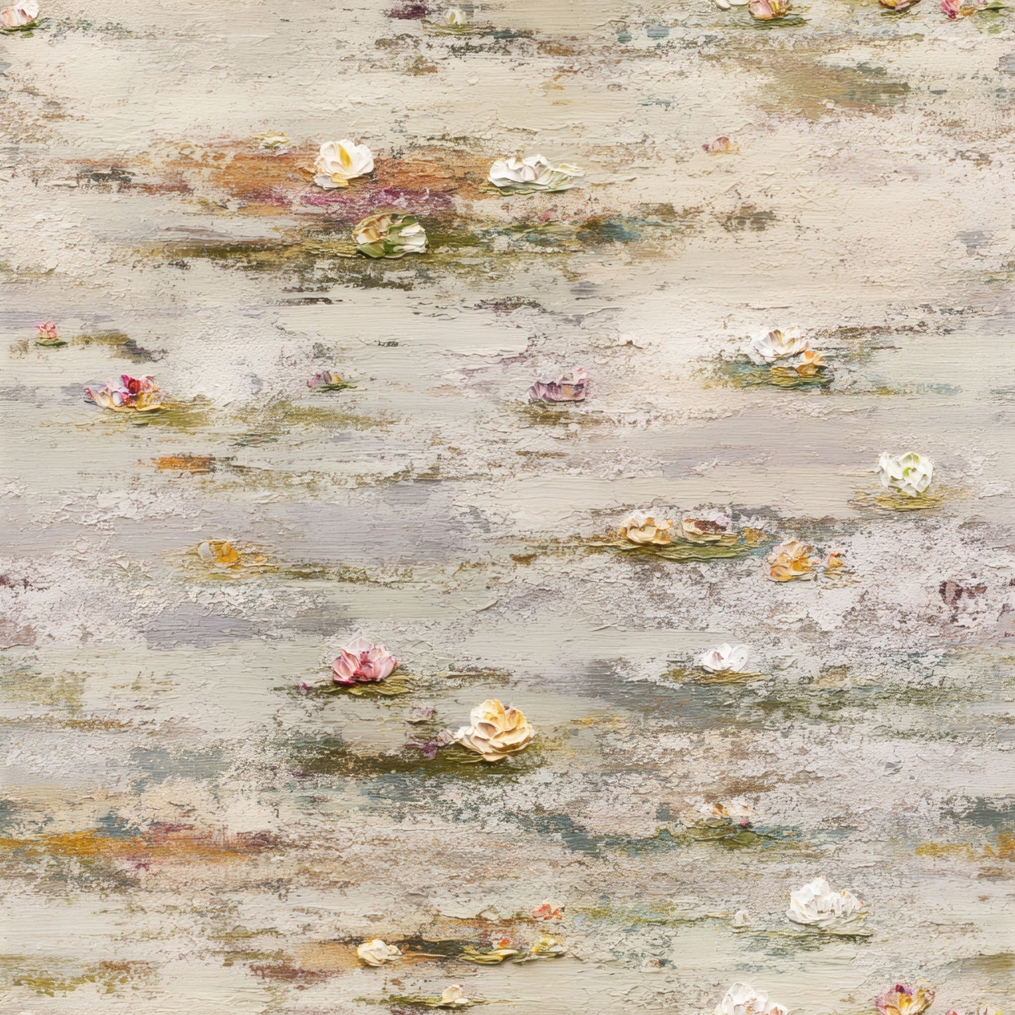 Impasto Lilies | Cream Floral Wallpaper | Watercolor - Tile Pattern