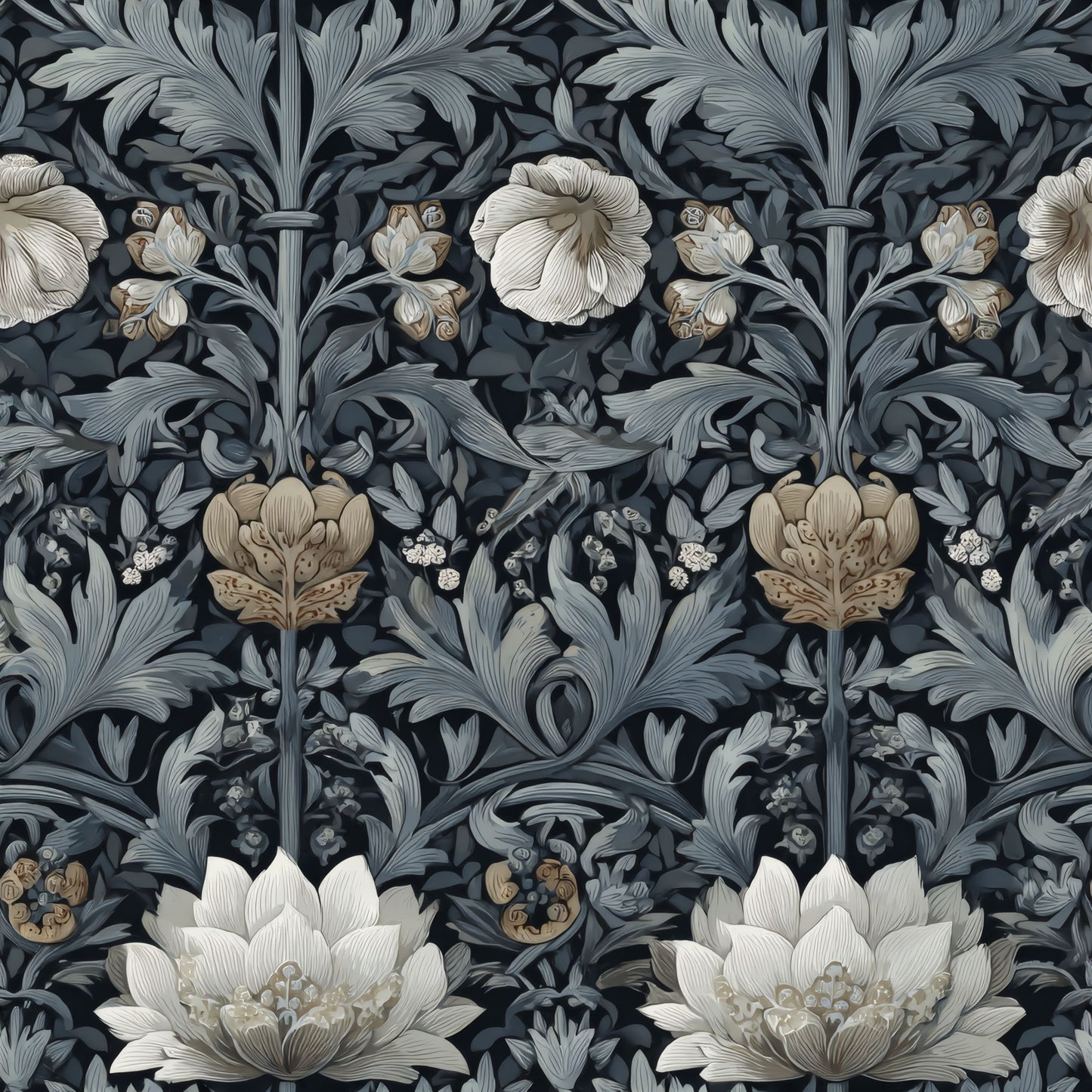 Flora Nocturne | Grey Floral Wallpaper - Tile Pattern