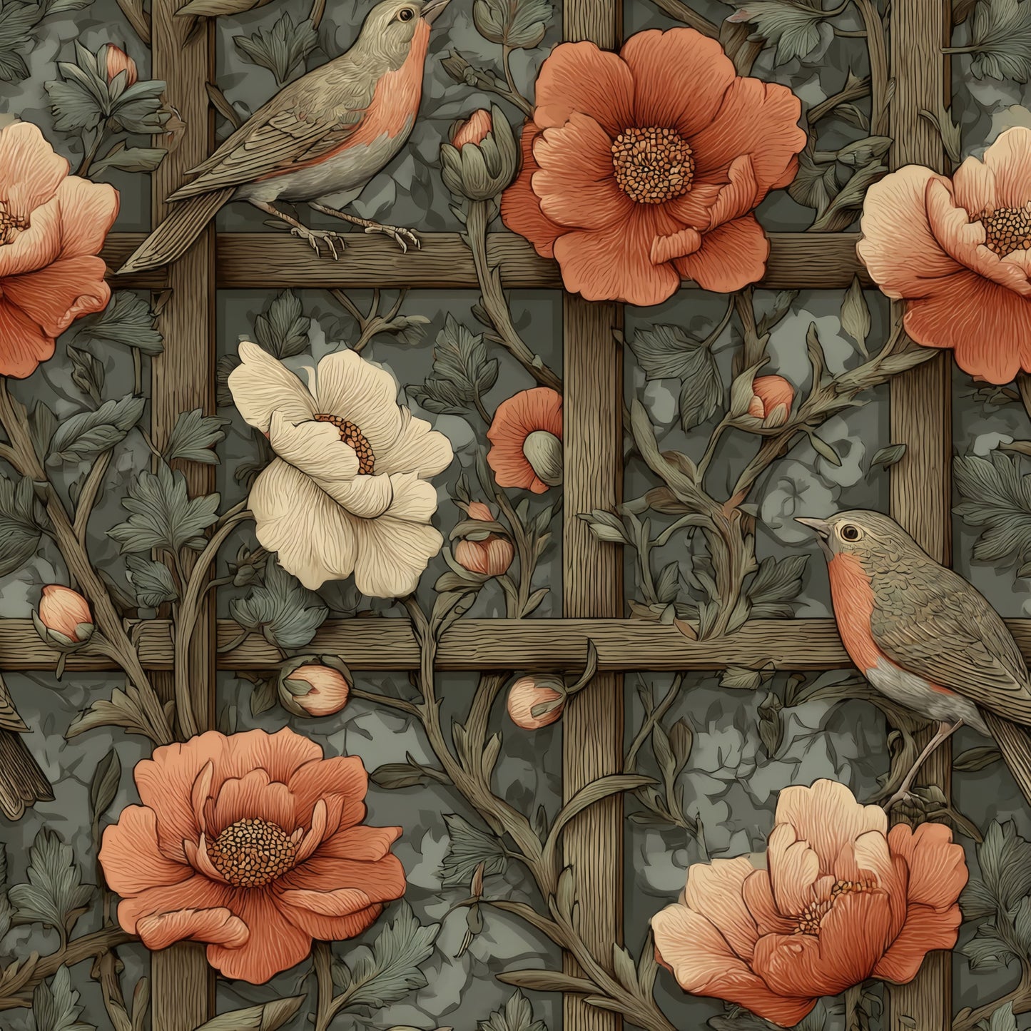 Rosy Acanthus | Green Floral Wallpaper | Woodland - Tile Pattern