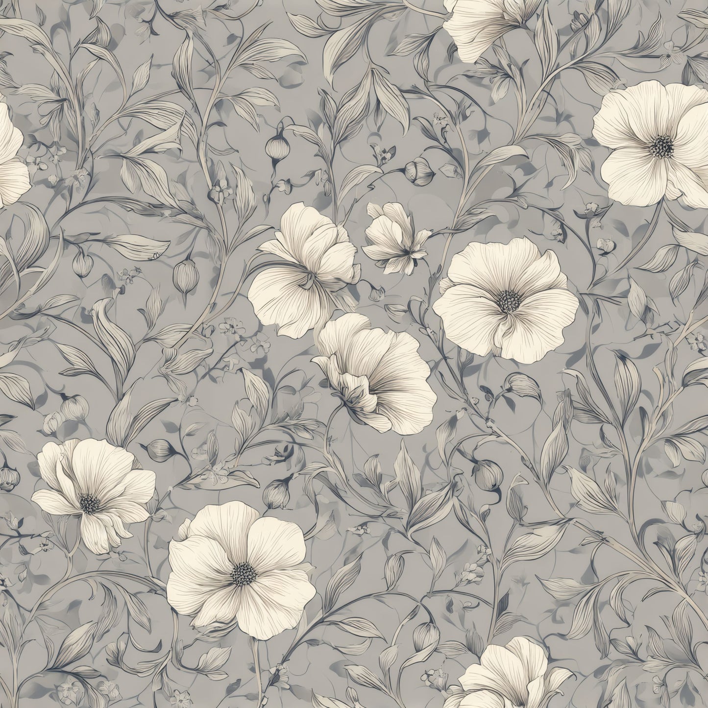 Silvery Florals Wallpaper