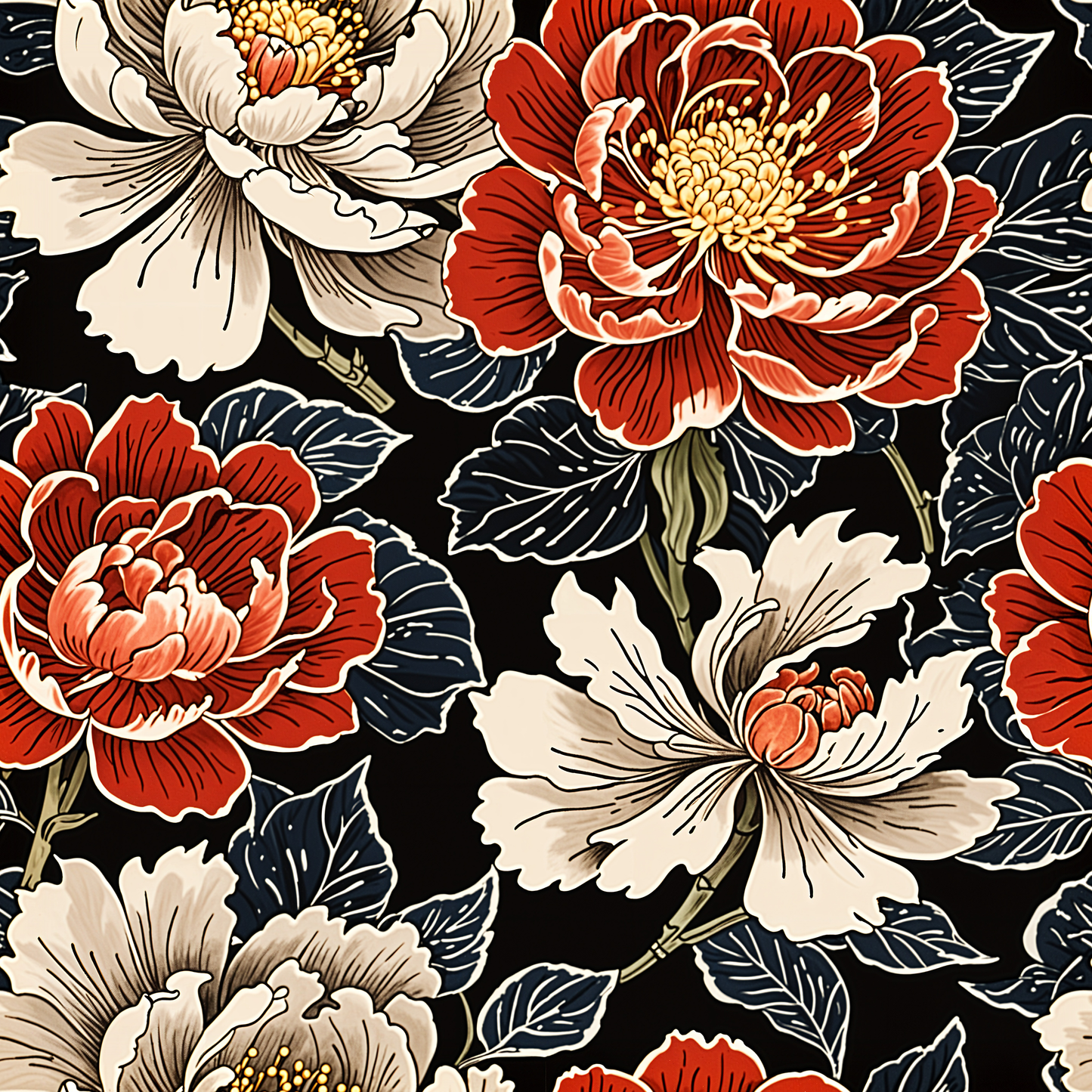 Peony Noir Vintage Wallpaper