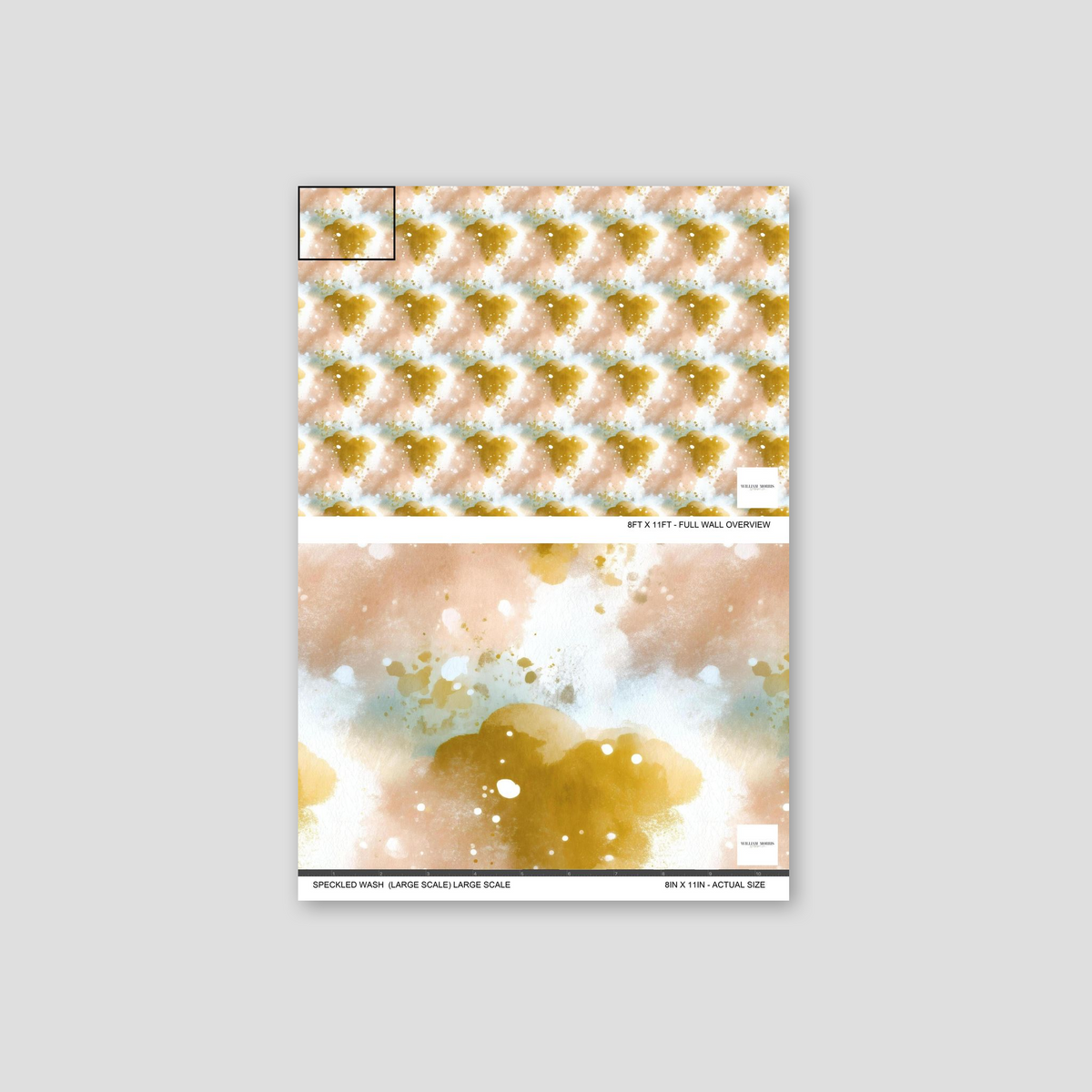 Abstract watercolor wallpaper with golden ochre, blush, and ivory splotches.