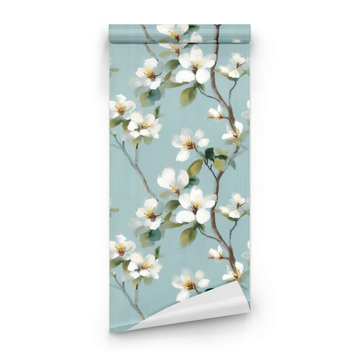 Roll of Aqua Dogwood large scale wallpaper