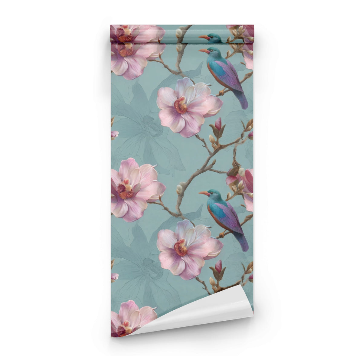 Roll of Aqua Magnolia large scale wallpaper