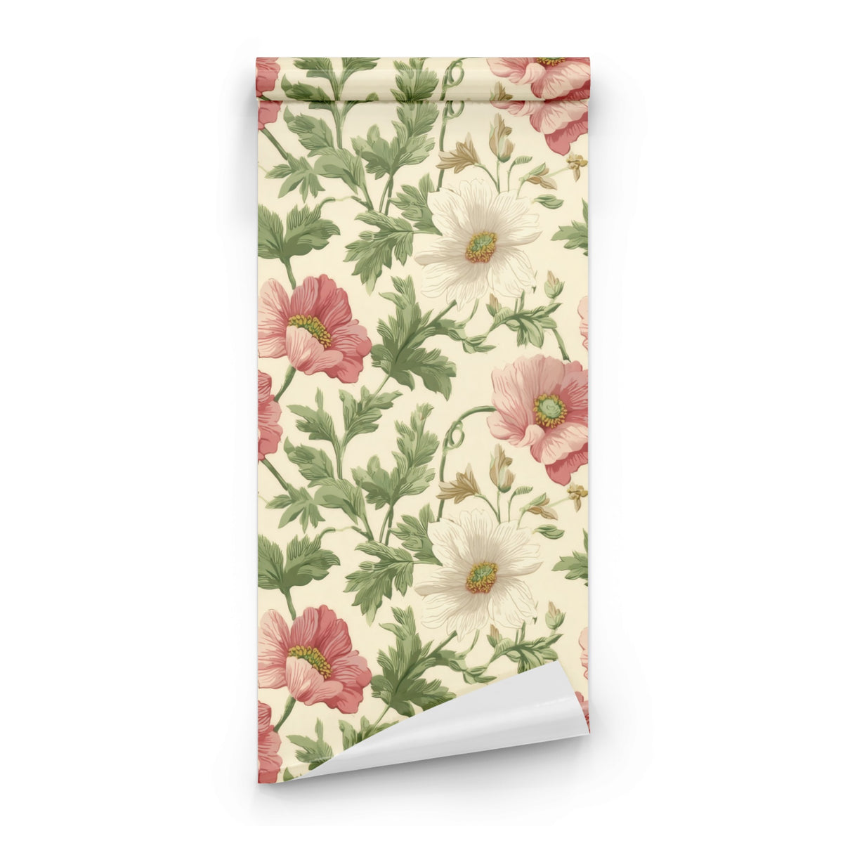 Roll of Cream Poppy large scale wallpaper