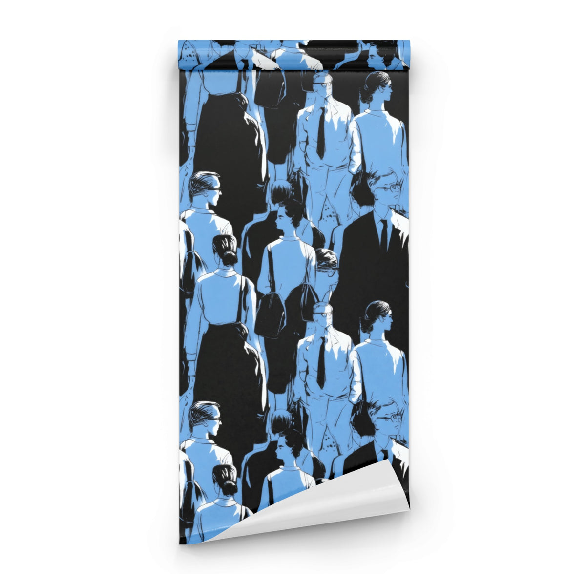 Roll of Indigo Crowd large scale wallpaper