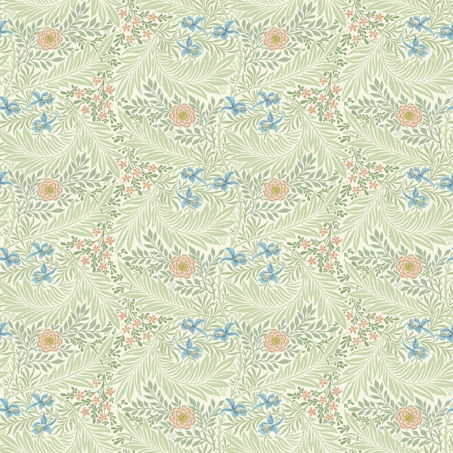 William Morris Larkspur Green | Green Floral Wallpaper - Tile Pattern