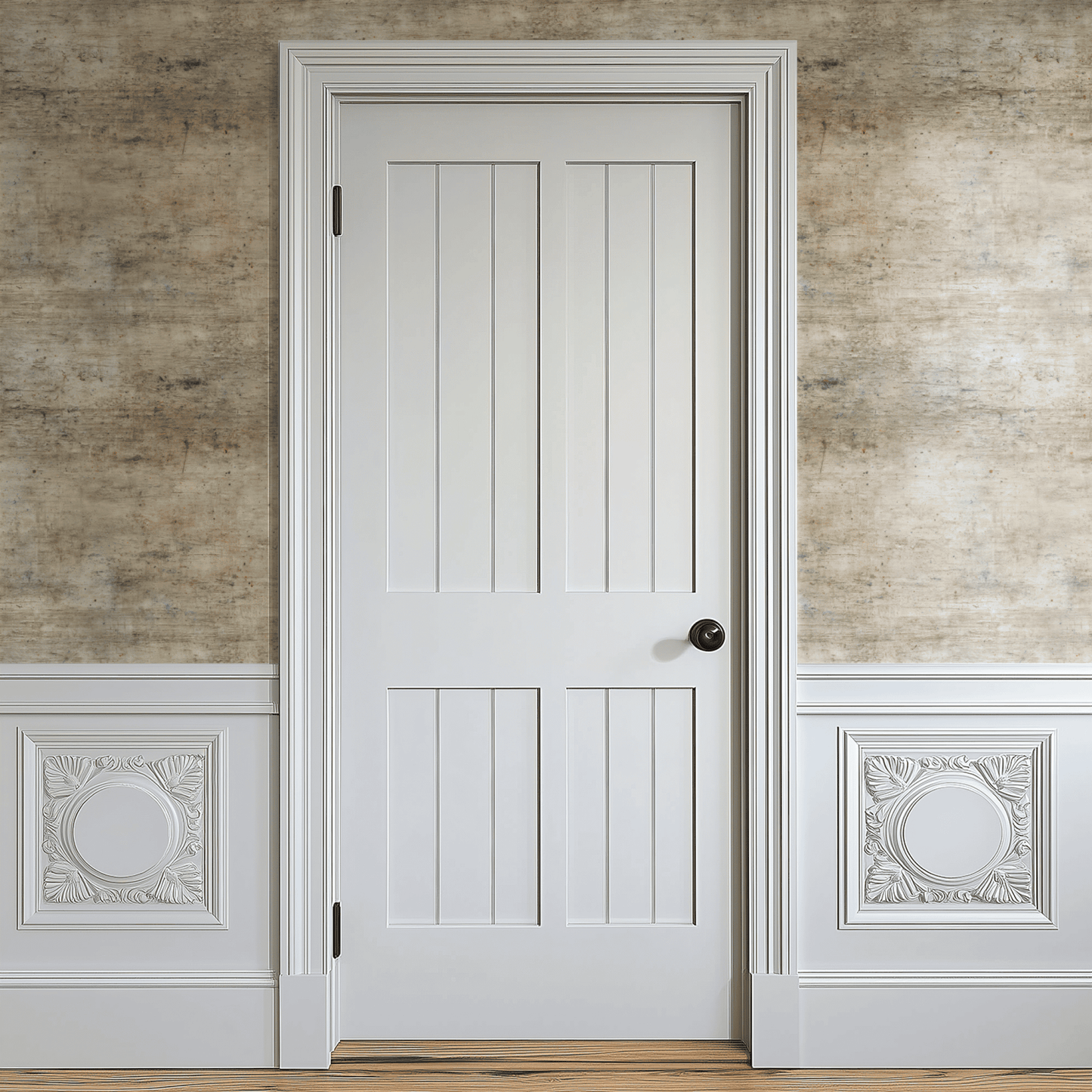 Neutral Wallpaper shown in a second room with the patina texture reading as quietly textured neutral background