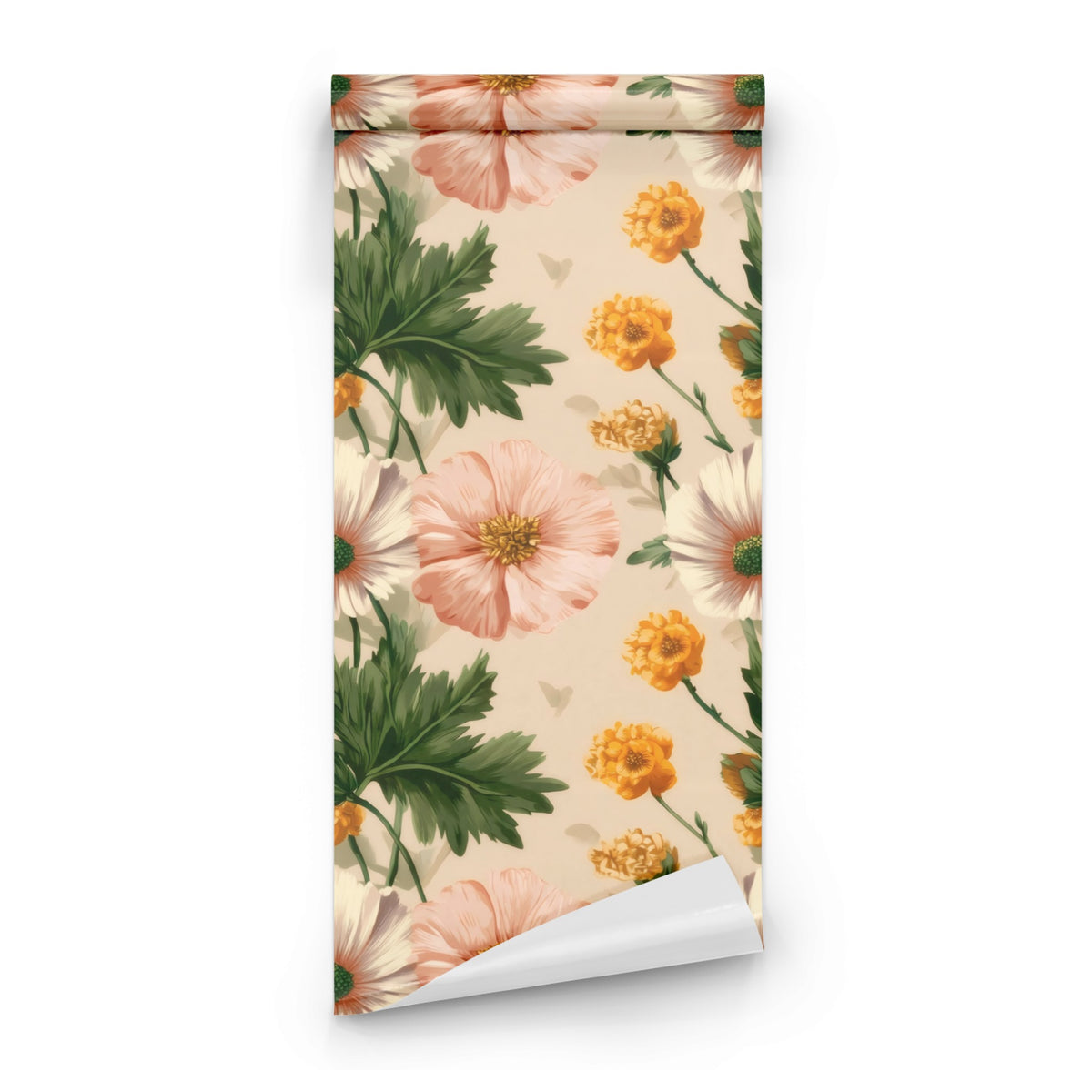 Roll of Peach Daisy large scale wallpaper