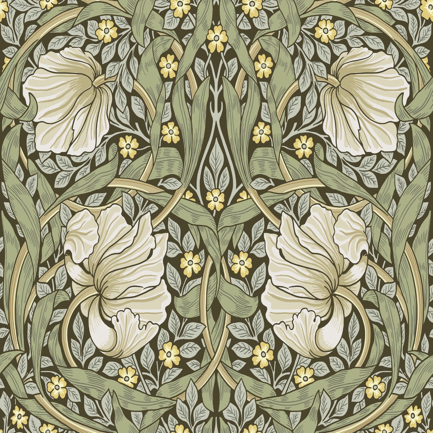 William Morris Pimpernel Green | Green Floral Wallpaper - Tile Pattern