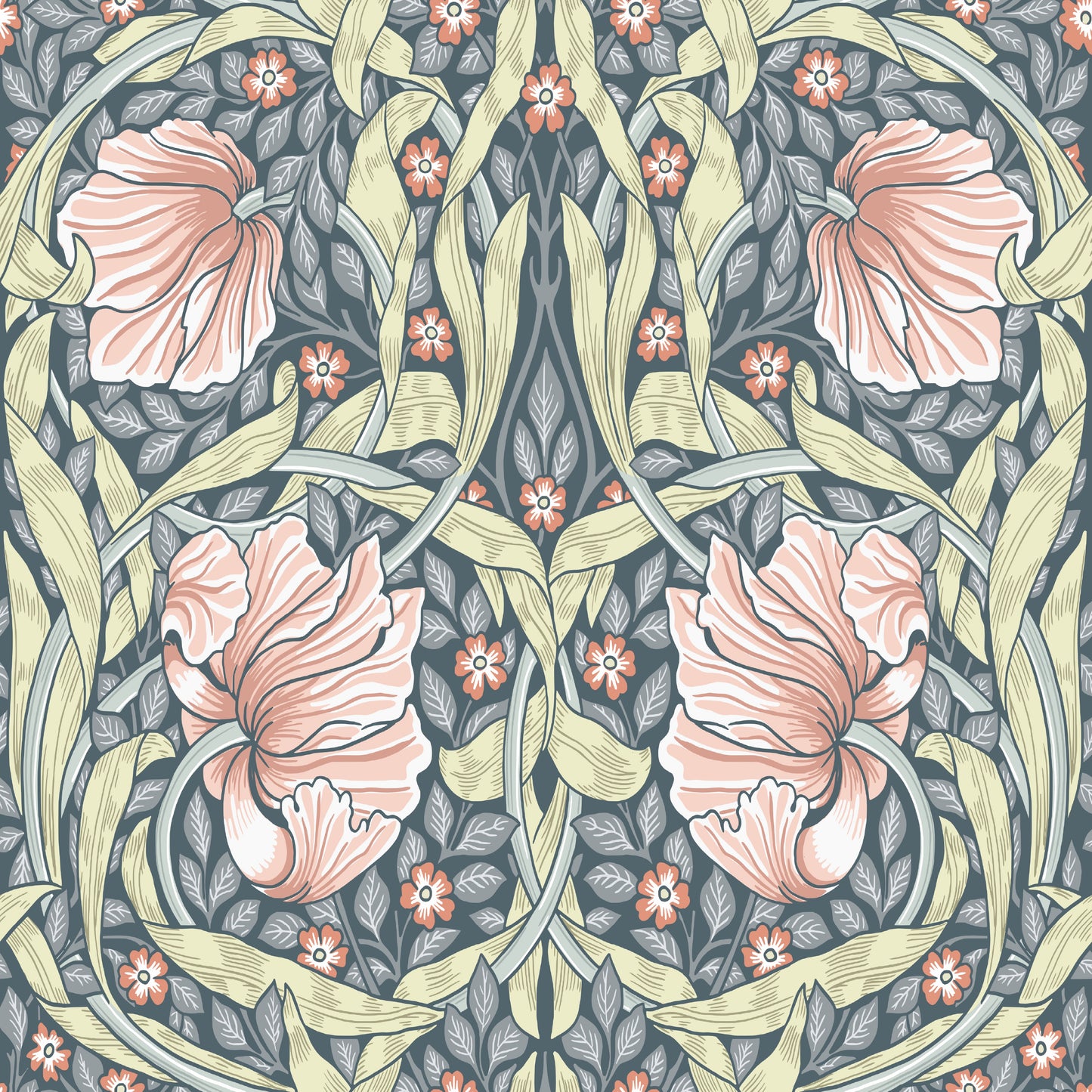 William Morris Pimpernel Pink | Blue Floral Wallpaper - Tile Pattern