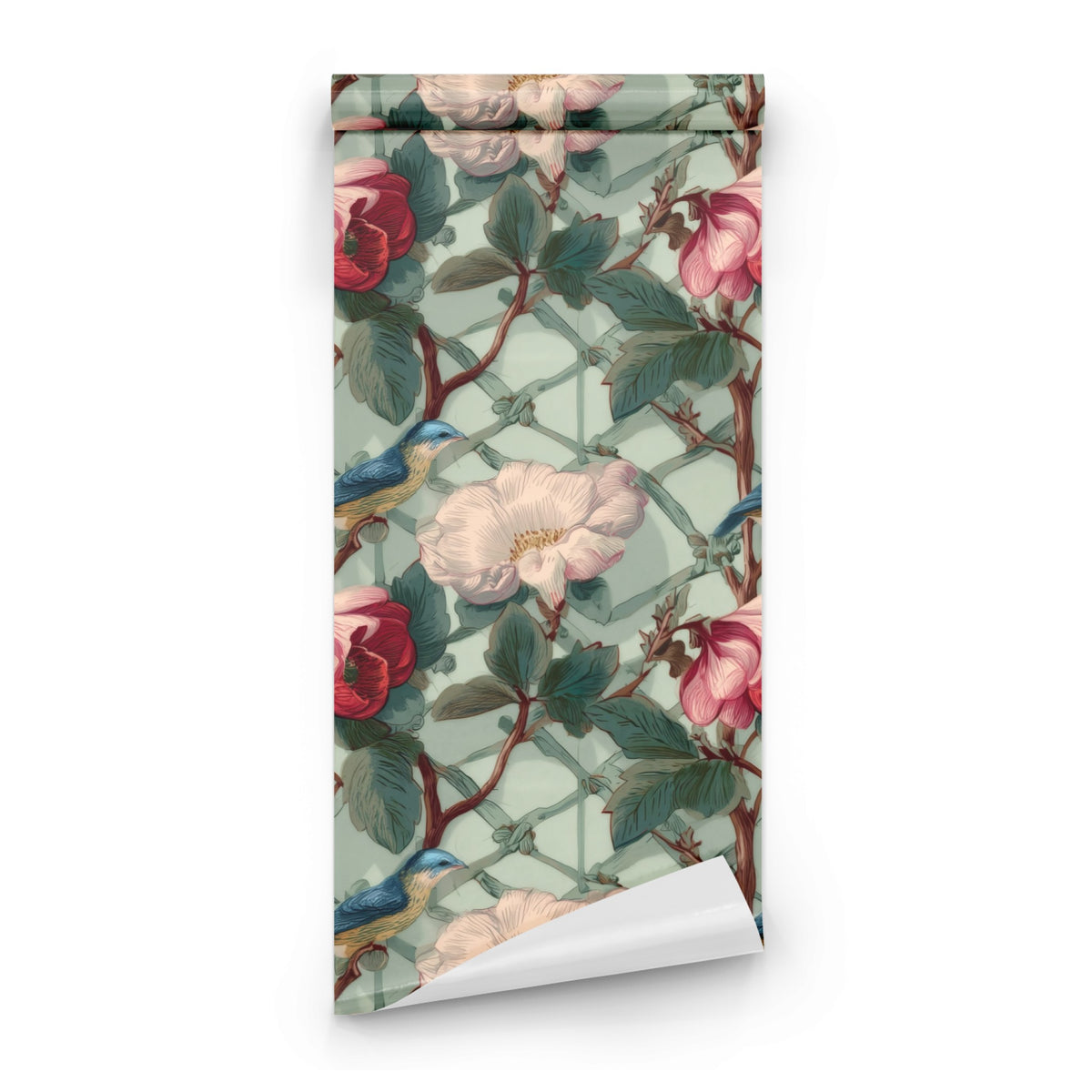 Roll of Sage Camellia large scale wallpaper