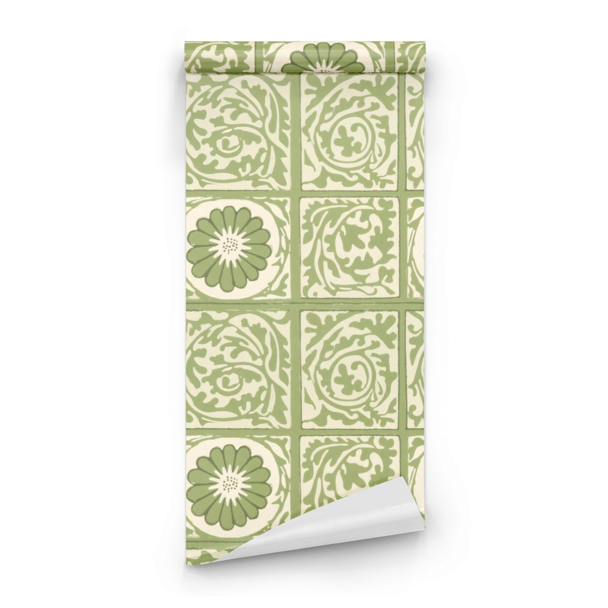 Roll of William Morris Diaper Green large scale wallpaper