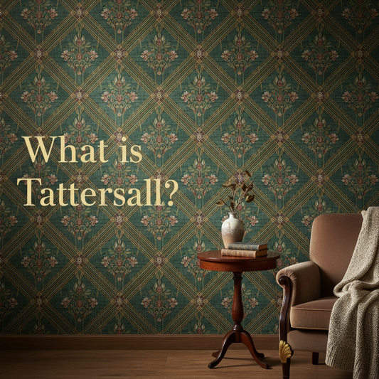 Decorative William Morris-style title card for the article “What Is Tattersall?”, with the heading lettered inside an ornate botanical border.