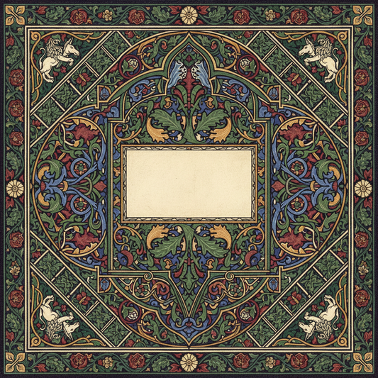 Decorative William Morris-style title card for the article “What Are Jacobean Designs?”, with the heading lettered inside an ornate botanical border.