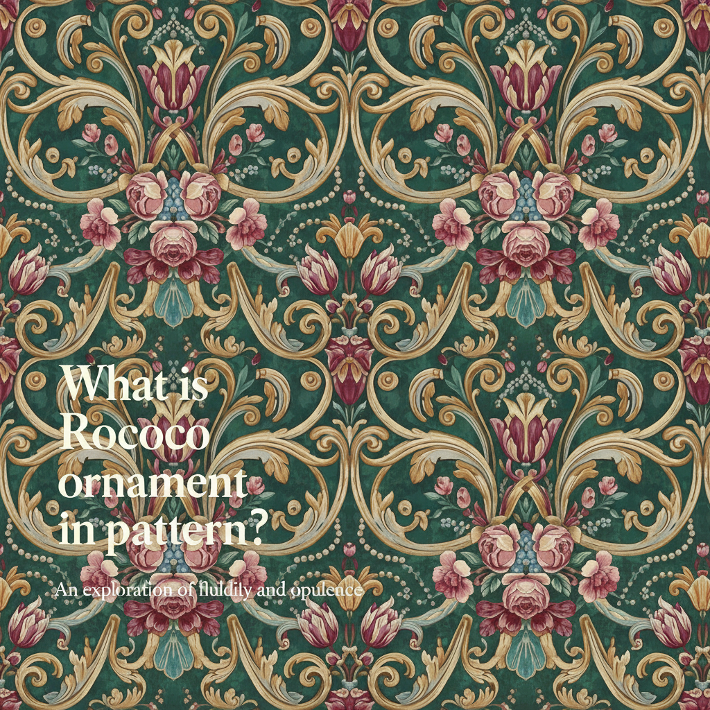 Decorative William Morris-style title card for the article “What Is Rococo Ornament In Pattern?”, with the heading lettered inside an ornate botanical border.