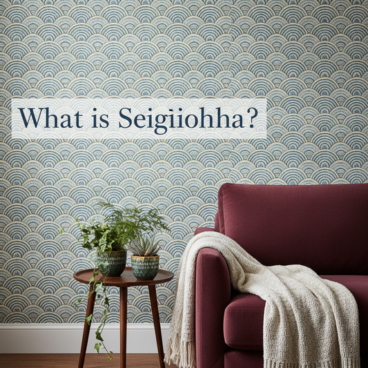 Decorative William Morris-style title card for the article “What Is Seigaiha?”, with the heading lettered inside an ornate botanical border.