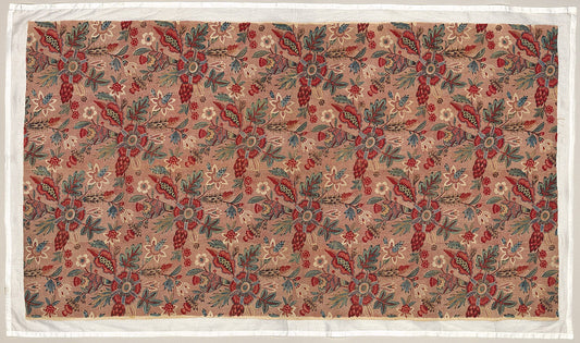 Toile fabric showing pastoral French country scenes printed in red on a cream cotton ground