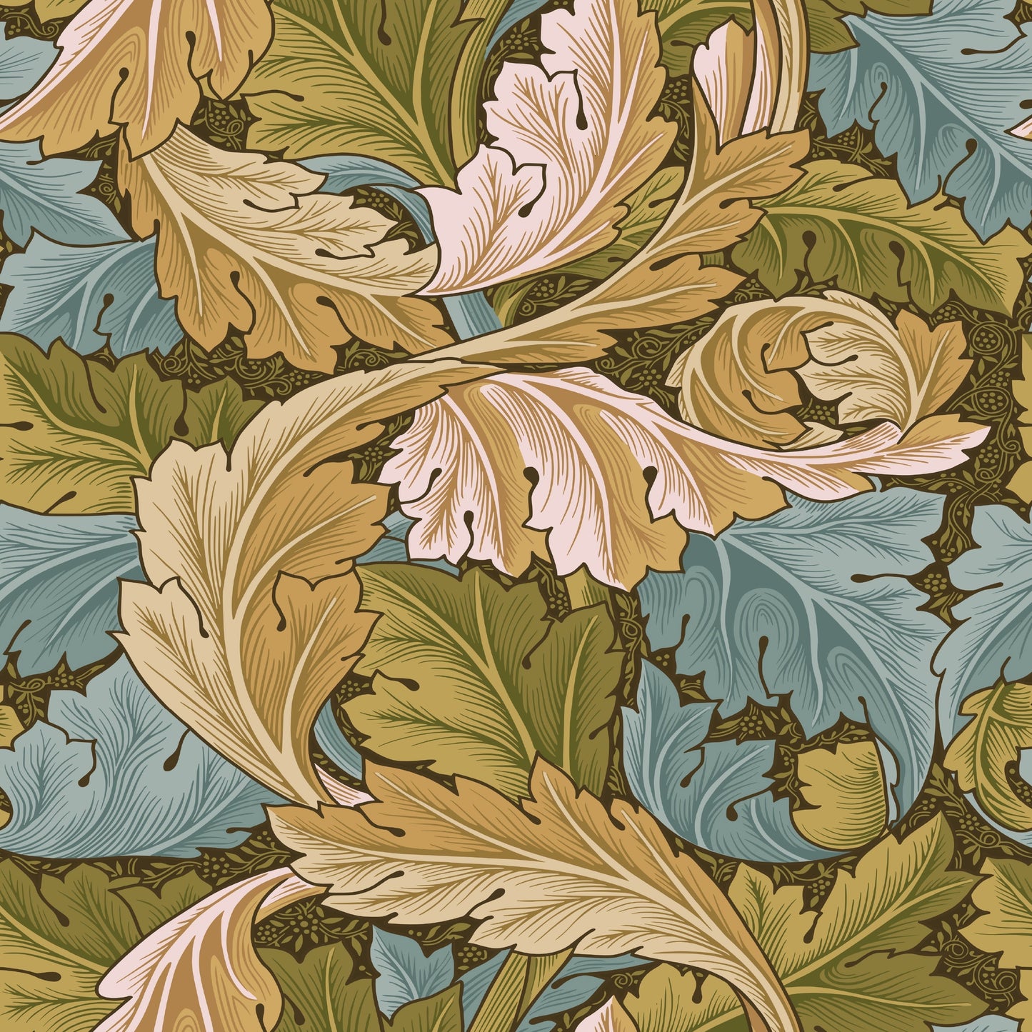 Green Botanical Wallpaper tile preview with the acanthus pattern laid out across panels in deep heritage green Morris handling