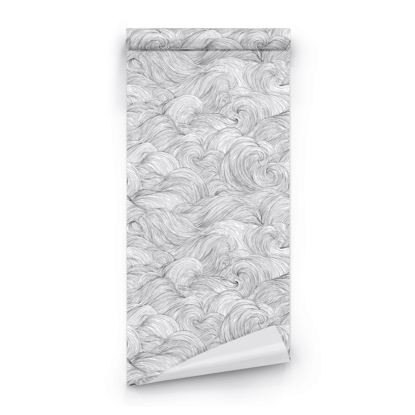Grey Abstract Wallpaper roll close-up showing the swirl drawing in close grey linear abstract detail