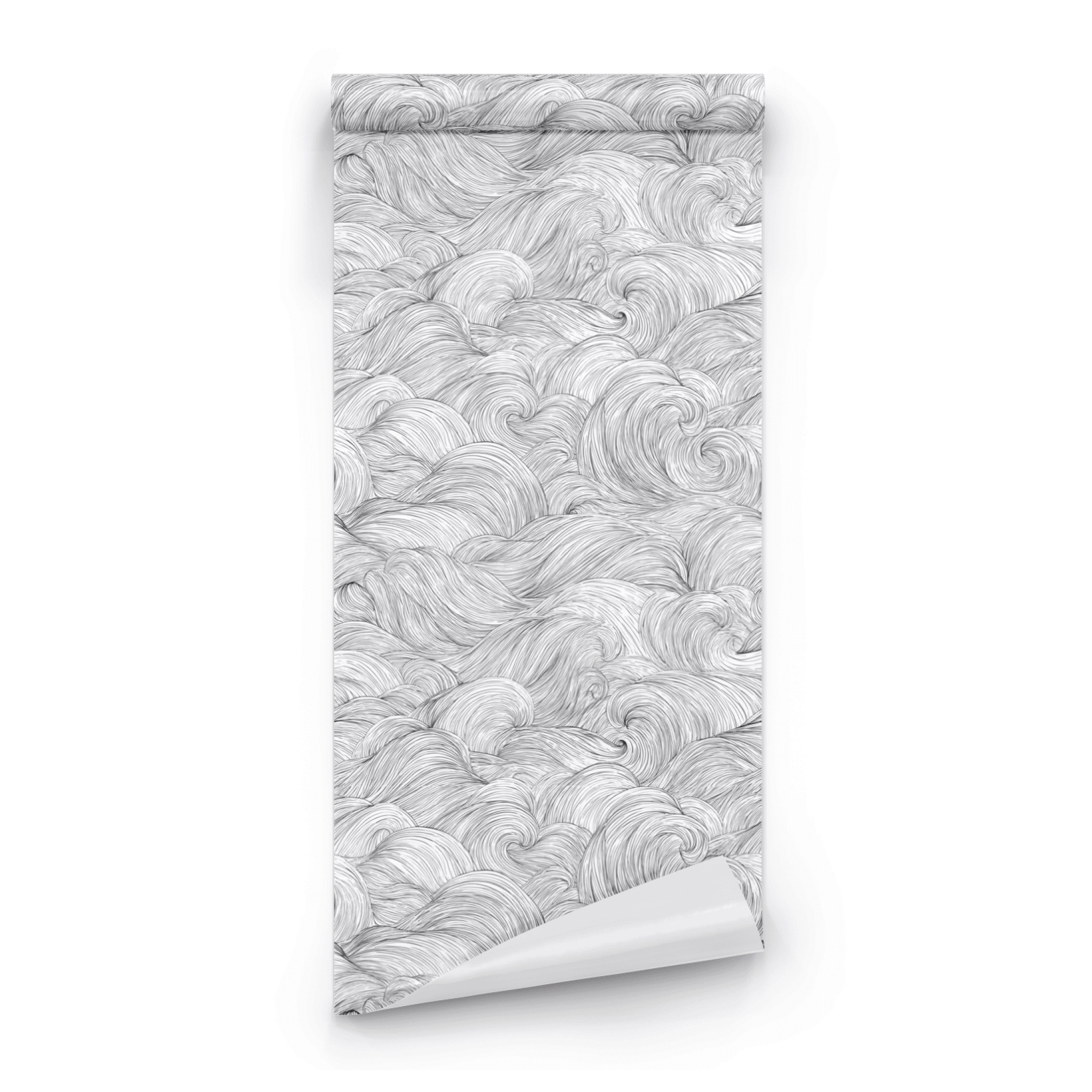 Grey Abstract Wallpaper roll close-up showing the swirl drawing in close grey linear abstract detail