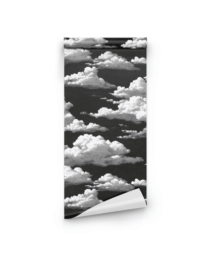 The Nimbus Dream Wallpaper features a dreamy nightscape with white fluffy clouds on a black background.