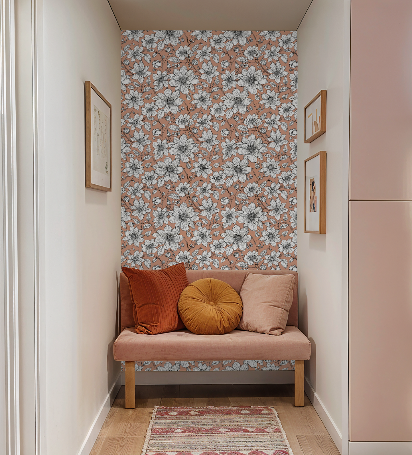 Botanical Apricot Retro Wallpaper