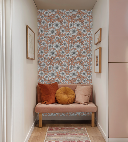 Botanical Apricot Retro Wallpaper