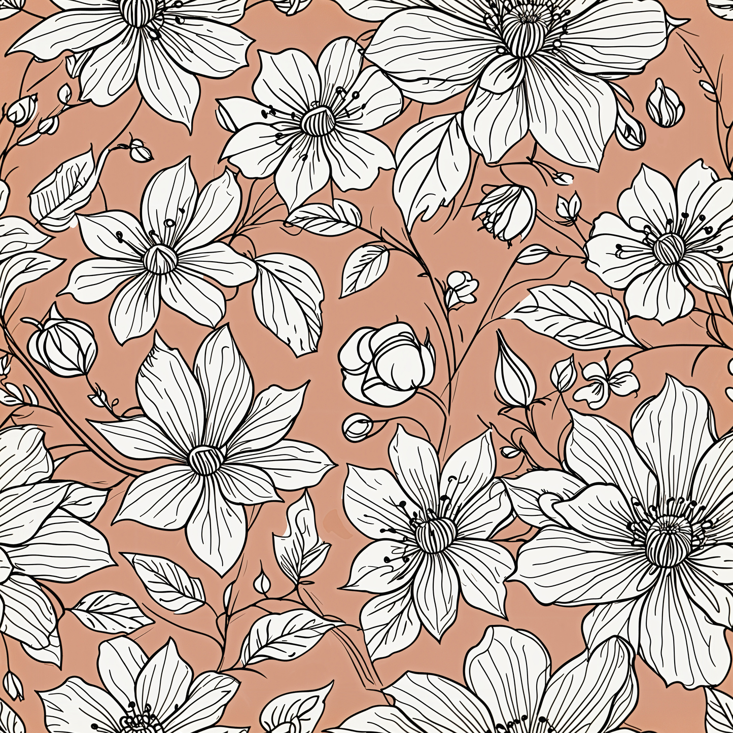 Botanical Apricot Retro Wallpaper