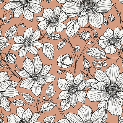 Botanical Apricot Retro Wallpaper