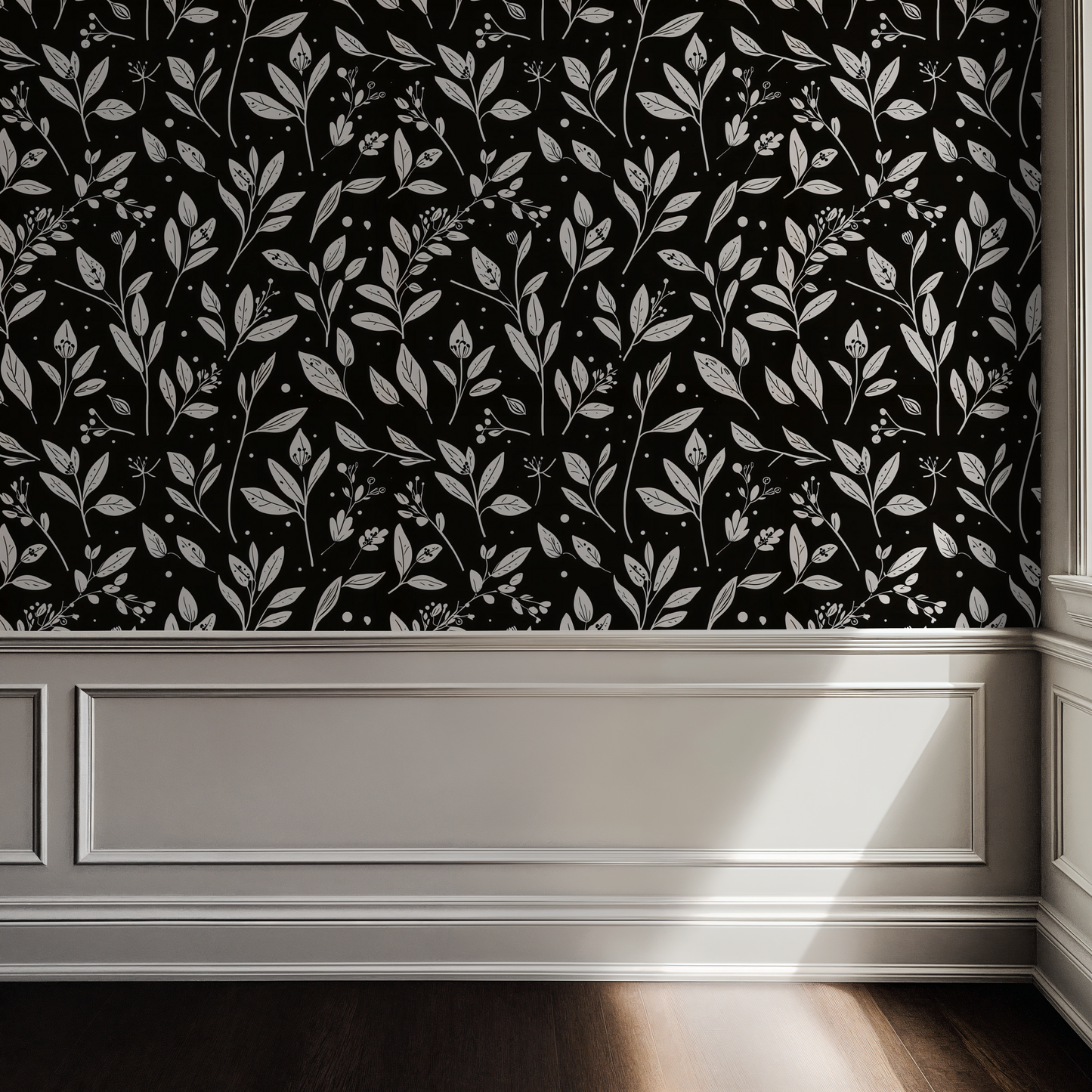 Monochrome Botanical Retro Wallpaper