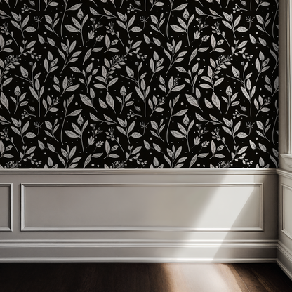 Monochrome Botanical Retro Wallpaper
