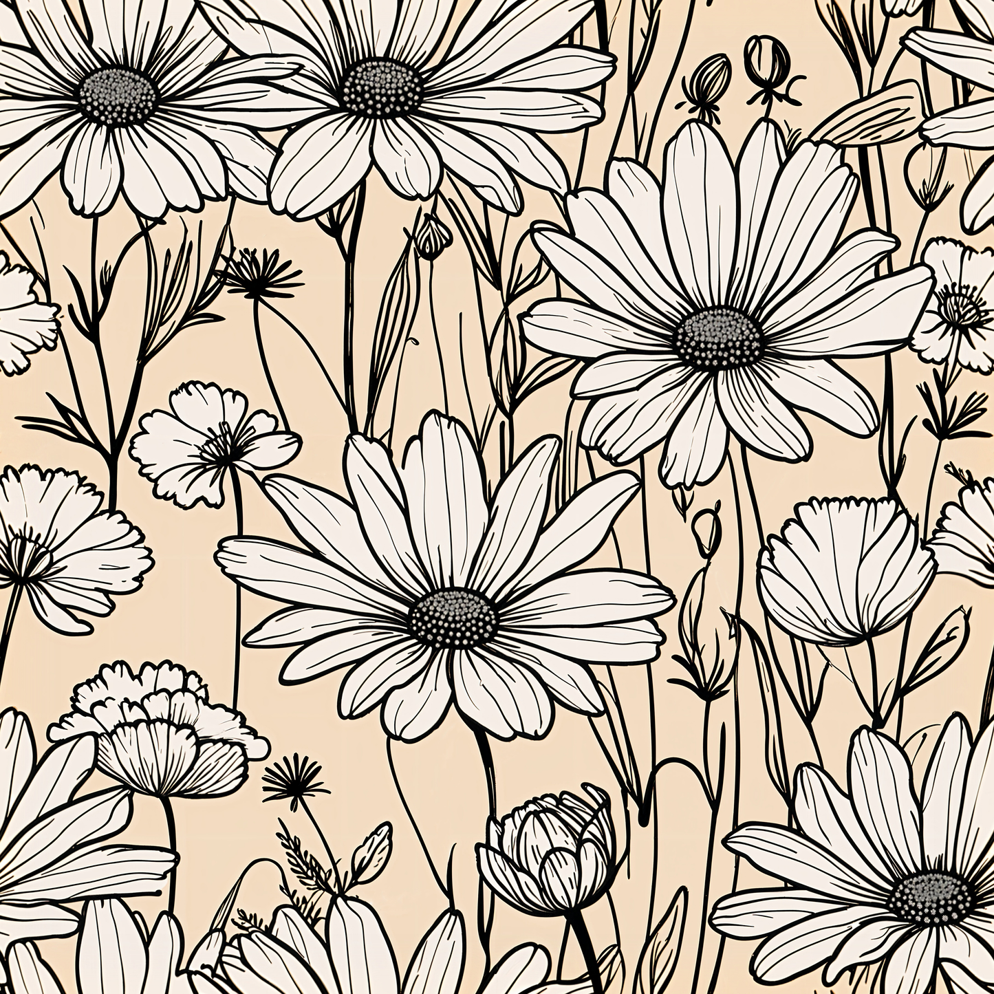 Botanical Beige Line-Art Wallpaper