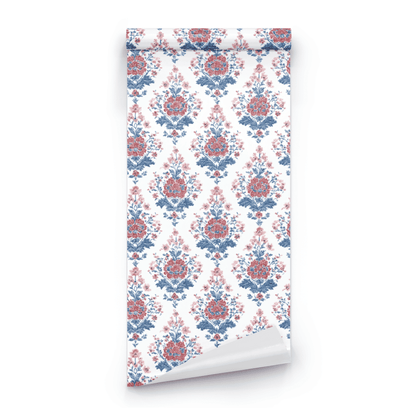 Claret Damask | White Floral Wallpaper - Roll Preview