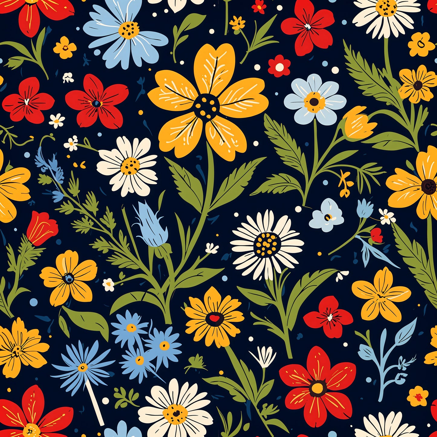Retro Floral Midnight Wallpaper