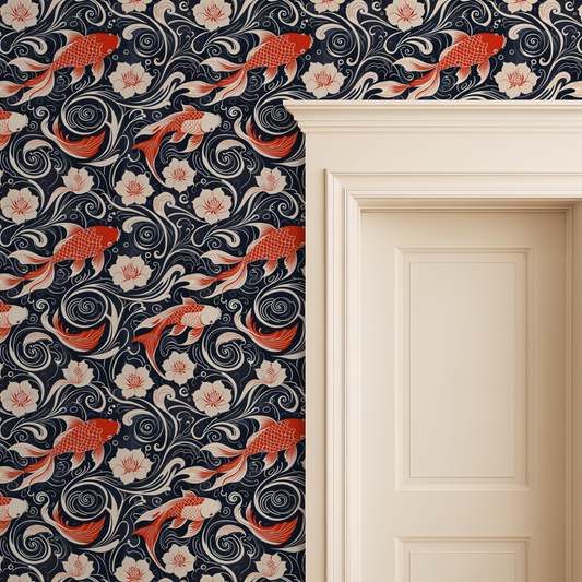 Koi Indigo Flow Wallpaper