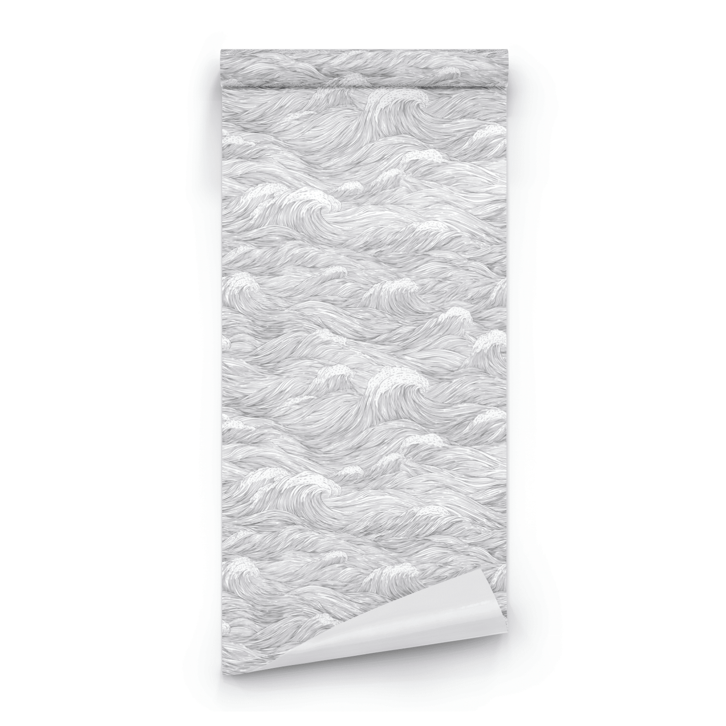 Grey Abstract Wallpaper roll preview showing the ocean wave drawing in close grey linear abstract detail