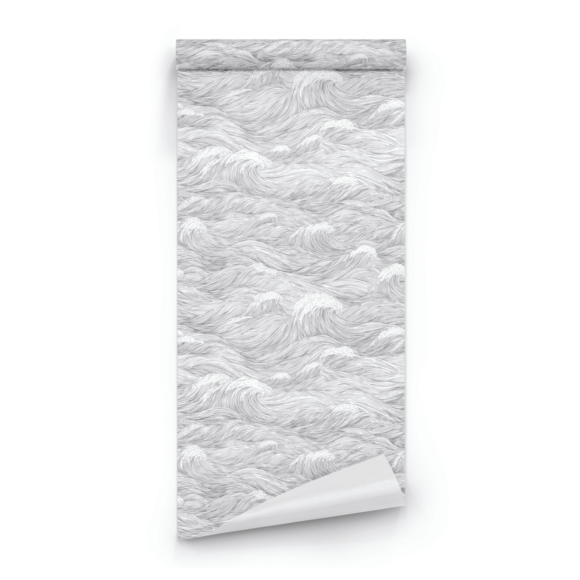 Grey Abstract Wallpaper roll preview showing the ocean wave drawing in close grey linear abstract detail