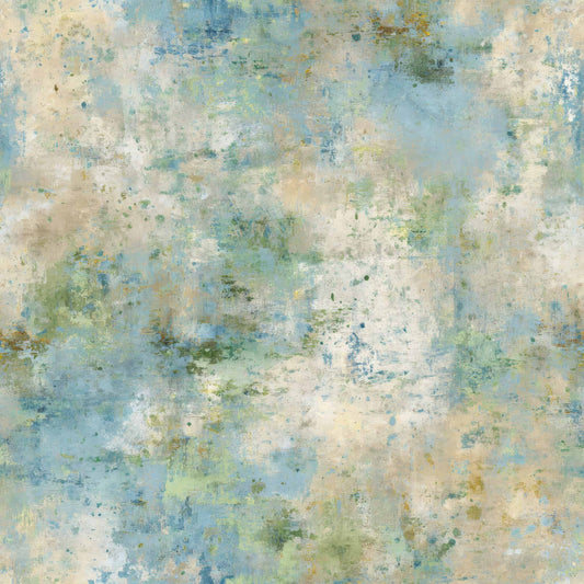 Abstract wallpaper with soft blue, green, and earth tones creating a tranquil, textured pattern.