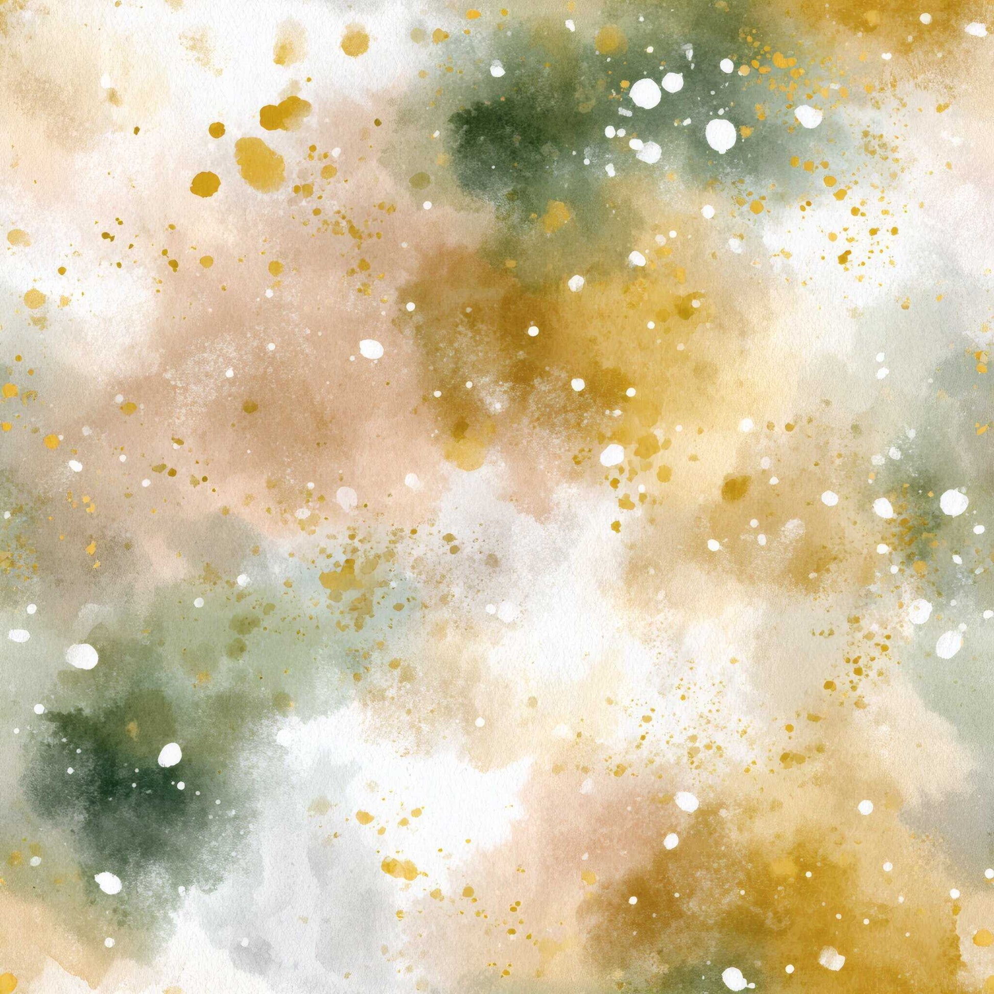 Abstract watercolor wallpaper with green, ochre, and blush tones, featuring soft blurred splashes.