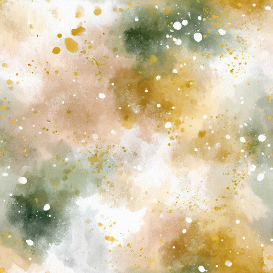 Abstract watercolor wallpaper with green, ochre, and blush tones, featuring soft blurred splashes.