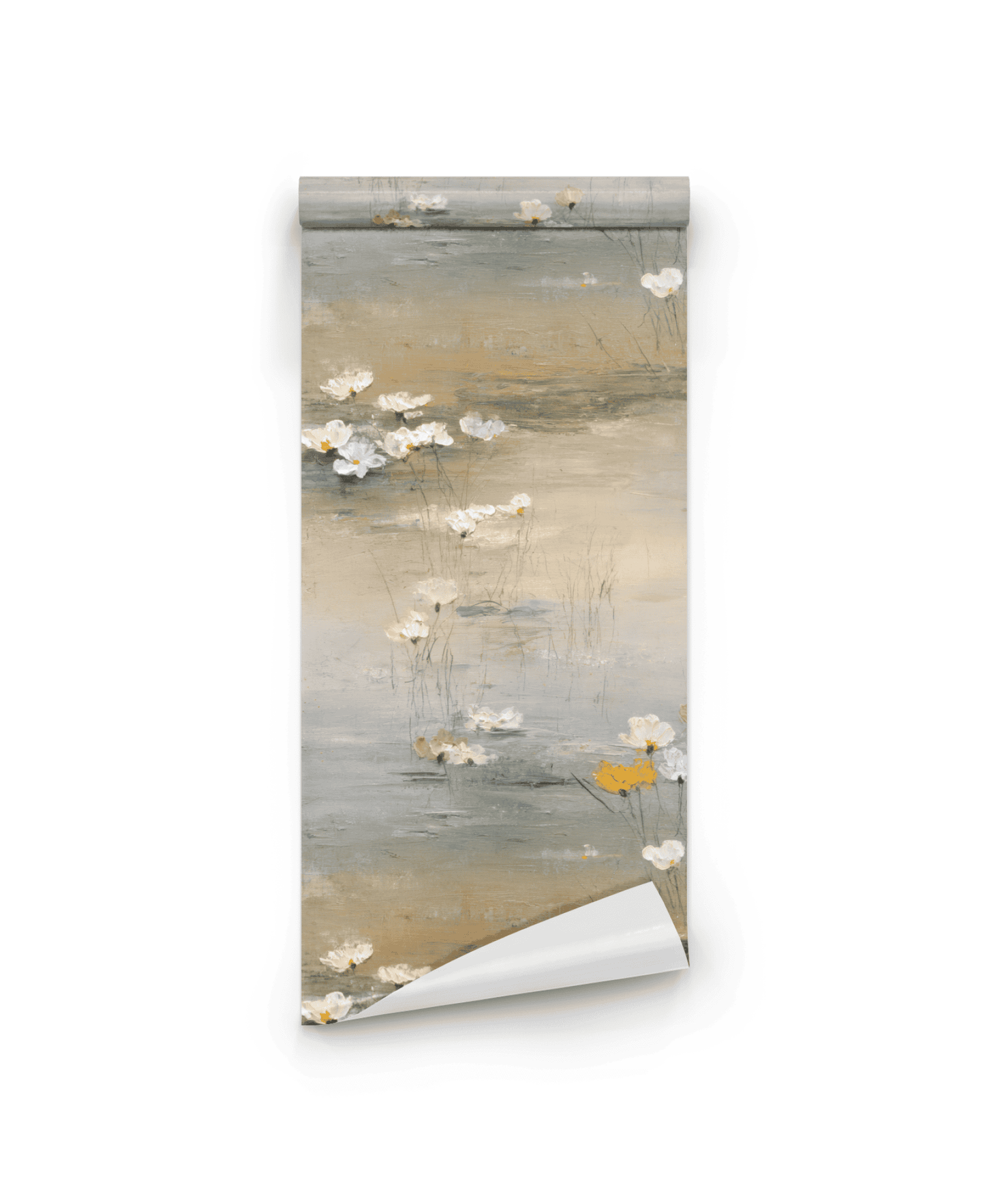 Serene Meadow Wallpaper features a watercolor-style design with pastel flowers and a muted earth-toned background, ideal for creating a calming atmosphere.