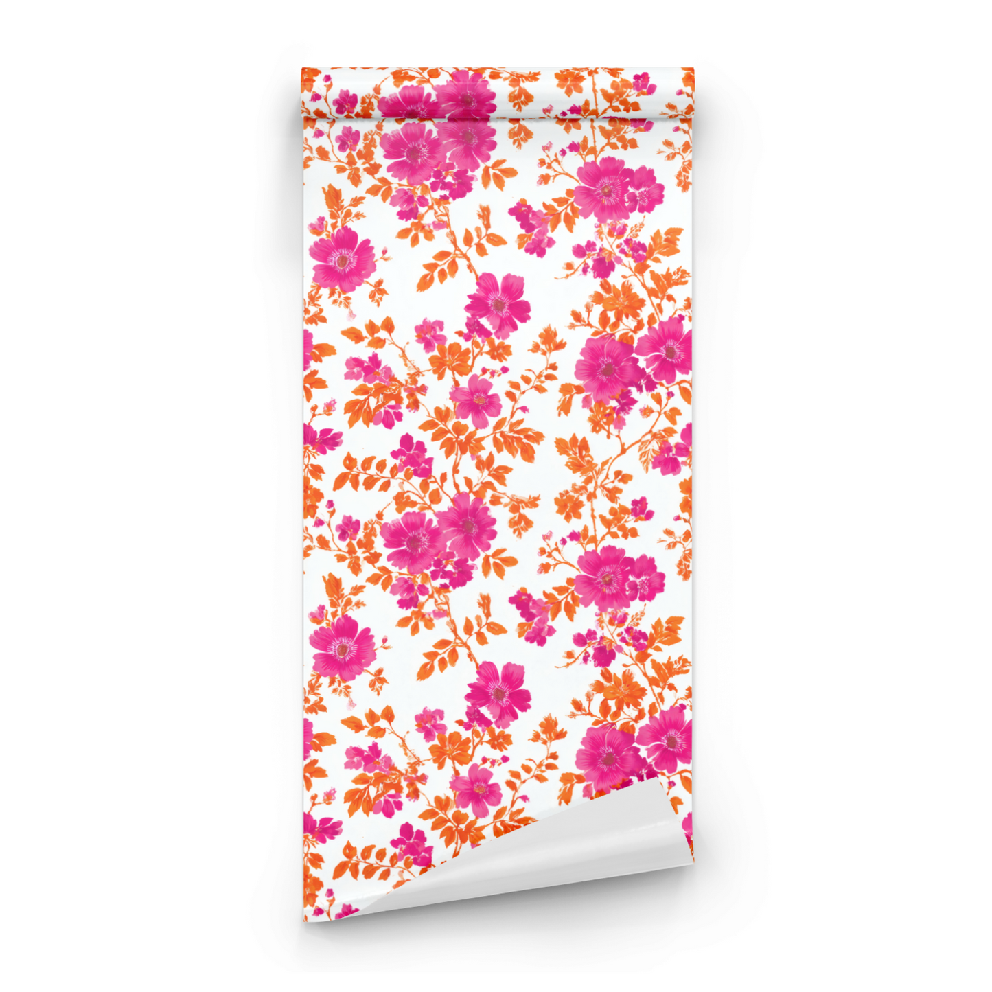 White Floral Wallpaper roll preview showing the canopy floral drawing in white with crimson accent line work