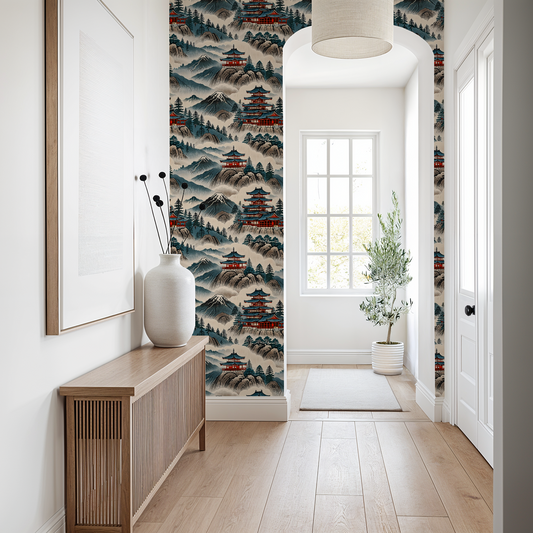 Pagoda Mist Blue Wallpaper